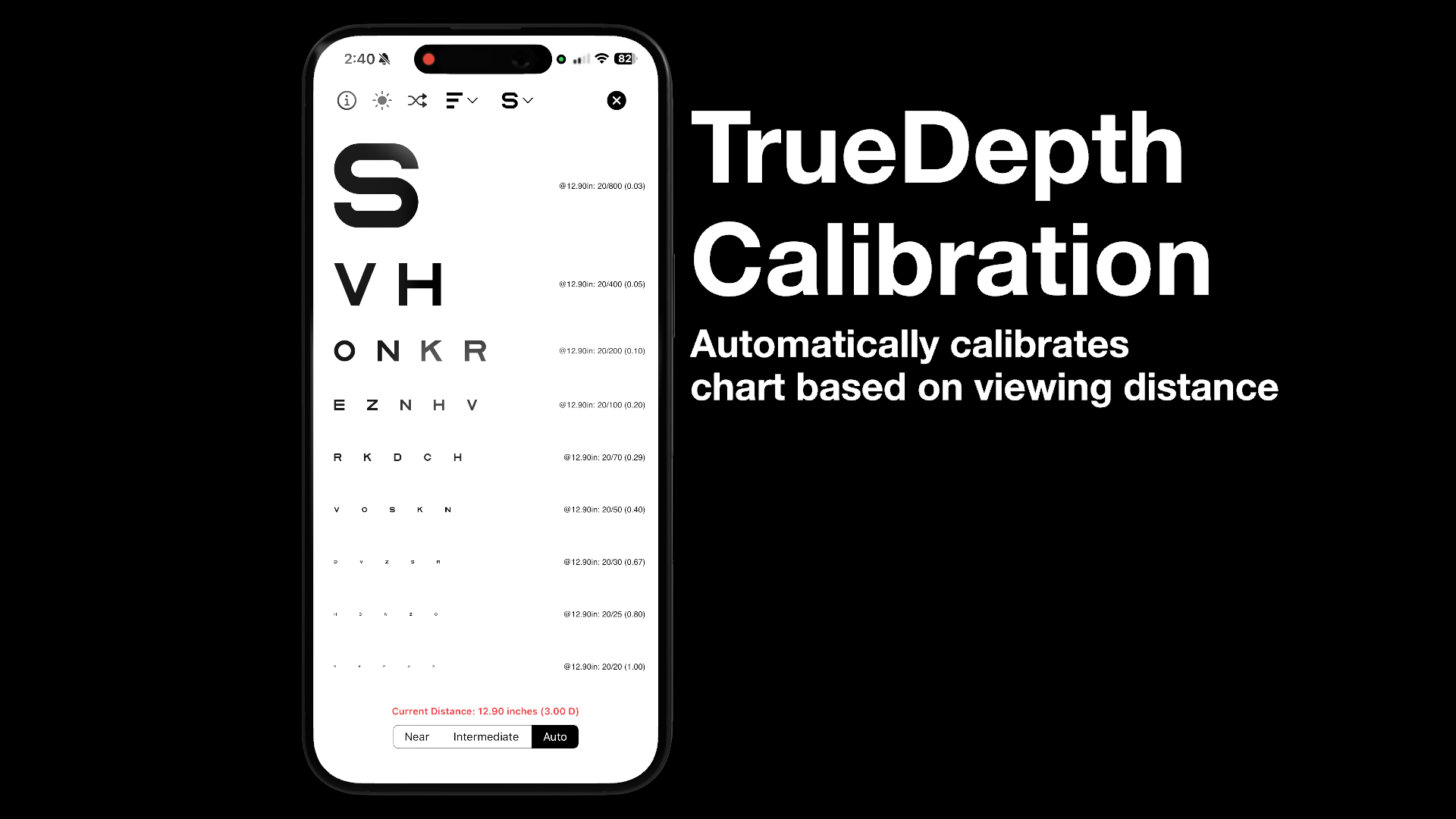 My Call Bag Eye Chart App TrueDepth Camera Visual Acuity Testing